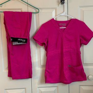 Grey's Anatomy active hot pink scrub top (xs) & bottom (s)
